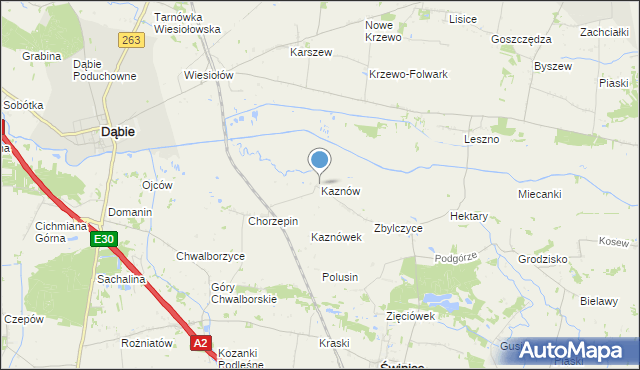 mapa Kaznów, Kaznów gmina Świnice Warckie na mapie Targeo